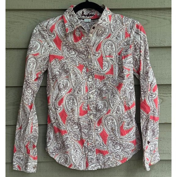 Boden Red Paisley Print Button Down Shirt Size 2R - Picture 1 of 8